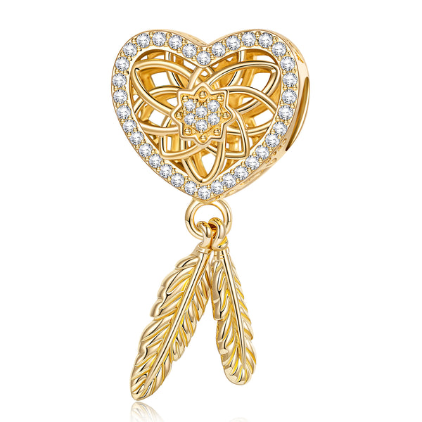 NINAQUEEN Sterling Silver Heart and Feather Charm Series Gold Charm Stylish jewelry for her