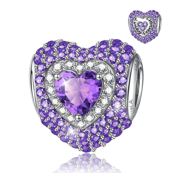 NINAQUEEN Heart Charm Sterling Silver Charm February Birthstone Charm Stylish jewelry