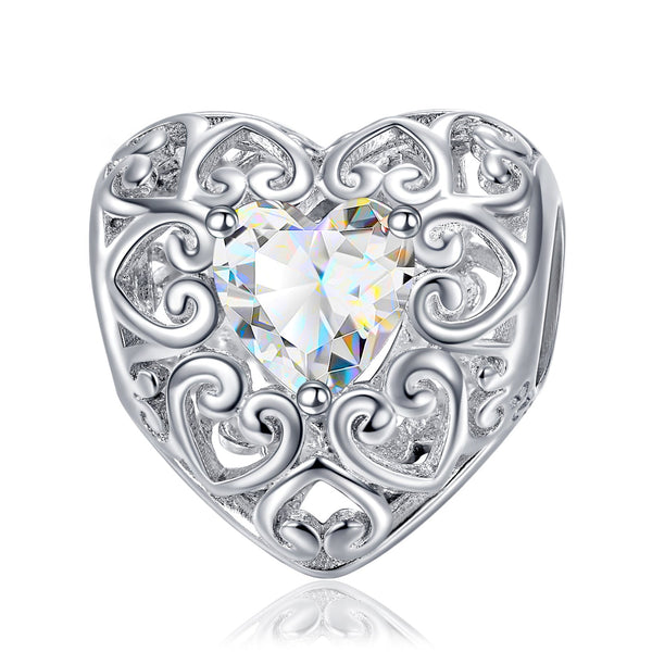 NINAQUEEN Love Heart Charm Sterling Silver April Birthstone Charm  Personalized Jewelry For Her