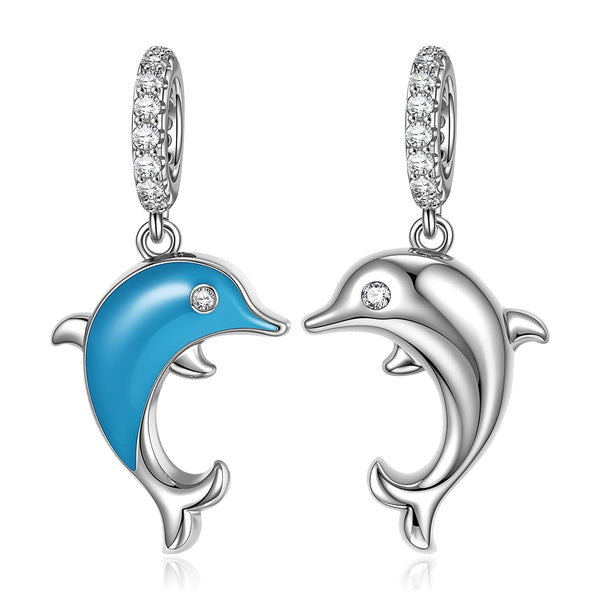 NINAQUEEN Cute Dolphin Series Dangle Charm Sterling Silver Charm Fashion Jewelry for Ladies