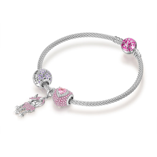 NINAQUEEN Unicorn And Birthstones Charm Sterling Silver Charm with Mesh Bracelet Jewelry Set Personalized Jewelry
