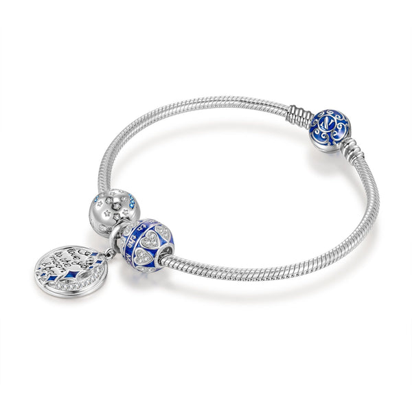 NINAQUEEN Blue Fantasy Series Sterling Silver Snake Link Bracelet Charm Jewelry Set Elegant piece of jewelry
