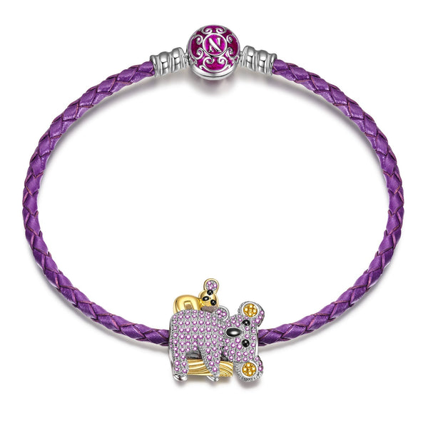 NINAQUEEN Slumber Koala Series Sterling Silver Charm with Purple Leather Bracelet Jewelry Set