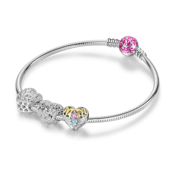 NINAQUEEN Love Heart Series Sterling Silver Charm with Snake Link Bracelet Jewelry Set Elegant piece of jewelry