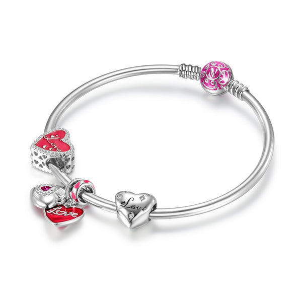 NINAQUEEN Sweet Love Charm Sterling Silver Charm with Bangle Jewelry Set Elegant piece of jewelry
