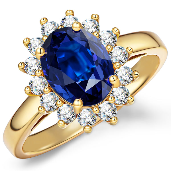 GONA 1-3.5CT Lab Grown Blue Sapphire Ring GRC Certificate Princess Diana Kate Anniversary Engagement Wedding Promise Tarnish-Resistant Silver Rings Woman Moissanite Diamond Royal Blue Festivals