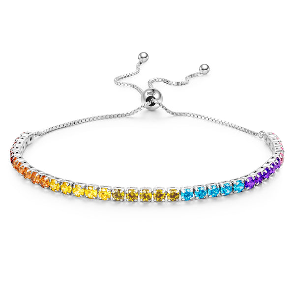 GINGAM Sterling Silver Prismatic Elegance Bracelet with Vibrant Gemstones In White Gold Plated