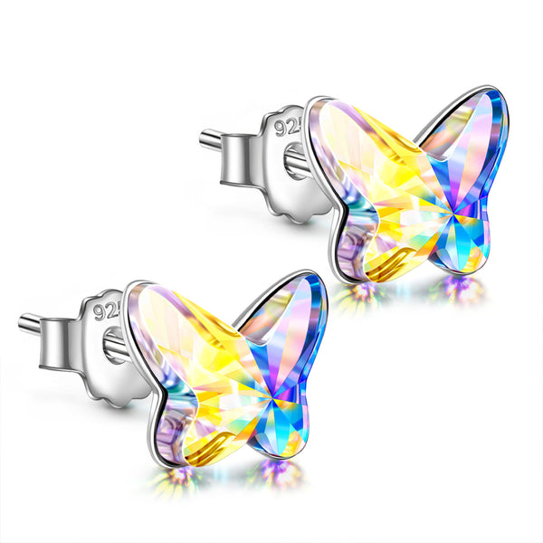 AG180 Sterling Silver Butterfly Earrings for Girls Teens Birthday Christmas Gifts for Women Made with Austria Crystals with Jewelry Box