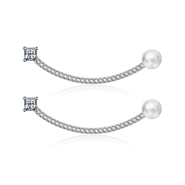 NINAQUEEN Silver Timeless Elegance Earrings with Pearl and Diamond Accents