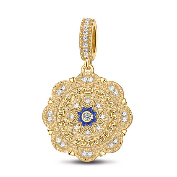 NINAQUEEN Blue Rose Flowers Tarnish-resistant Silver Dangle Charms With Enamel In 14K Gold Plated