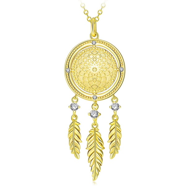 GINGAM Dreamcatcher Tarnish-resistant Silver Necklace In 14K Gold Plated