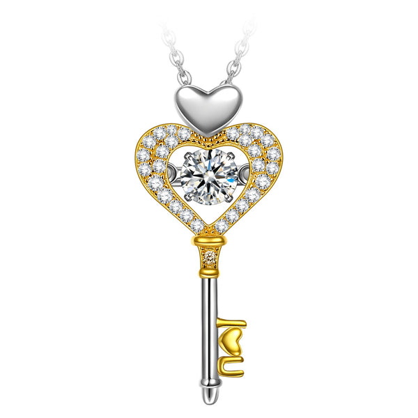 ININY Sterling Silver Heart Key Necklace and Bracelet Set In Two-Tone Plating