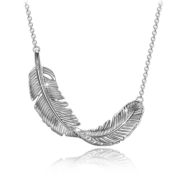 NINAQUEEN Sterling Silver Silver Leaf Necklace In White Gold Plated